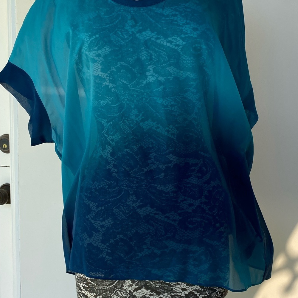 Eileen Fisher Ombre Blue Silk Blouse Large